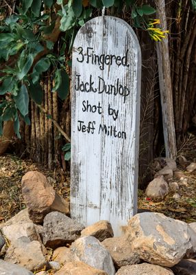 Shot during a train robbery, ‘3 Fingered’ Jack Dunlop, at Boothill Grave Yard