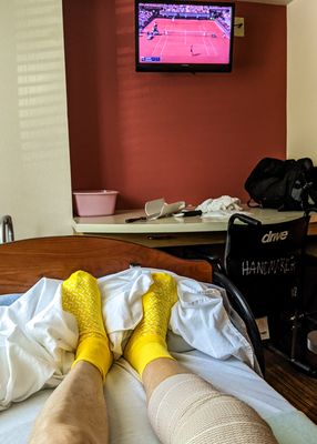 Watching tennis while recovering from my knee replacement surgery
