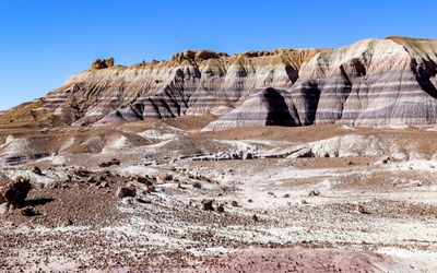 Vibrant badlands along the Blue Mesa Trail in Petrified Forest NP