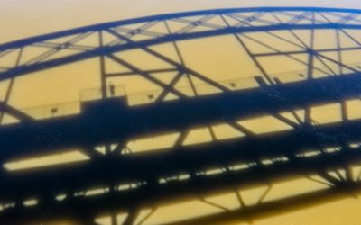Shadow of the Clinton Presidential Park Bridge on the Arkansas River in Little Rock