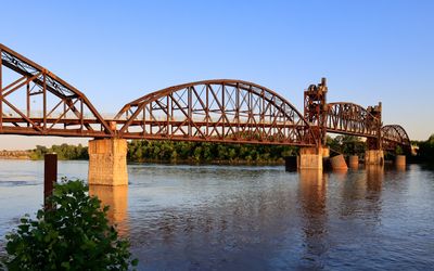 Clinton Presidential Park Bridge at sunset in Little Rock