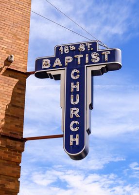 Sign on the 16th Street Baptist Church in Birmingham Civil Rights NM