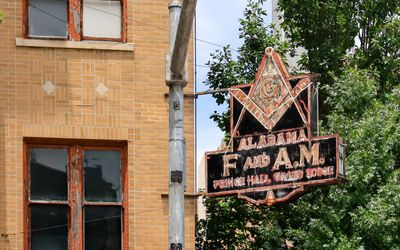Prince Hall Grand Lodge sign at the Colored Masonic Temple Building in Birmingham Civil Rights NM