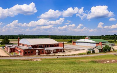 Overview of Hanger 1 and 2 at Moton Field in Tuskegee Airmen NHS