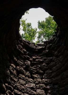 Looking up through the Iron Furnace along the Tennessee Road Trail in Cumberland Gap NHP