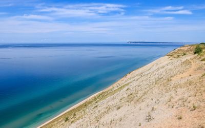 South Manitou Island from the Lake Michigan Overlook on the Pierce-Stocking Scenic Drive in Sleeping Bear Dunes NL
