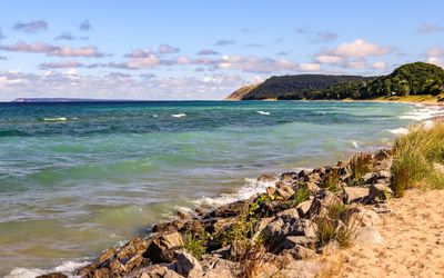 Lake Michigan Overlook dune as seen from Empire Beach in Sleeping Bear Dunes NL