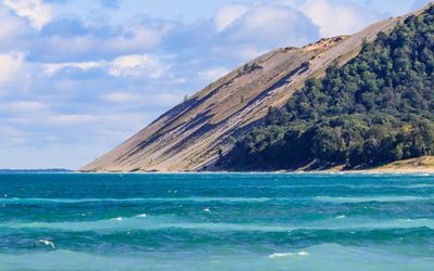 Closeup of Lake Michigan Overlook dune as seen from Empire Beach in Sleeping Bear Dunes NL