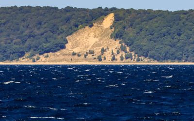 Dune slide area on North Manitou Island as seen from the ferry in Sleeping Bear Dunes NL