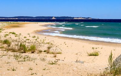 North Manitou Island as seen from the beach on Sout Manitou Island in Sleeping Bear Dunes NL