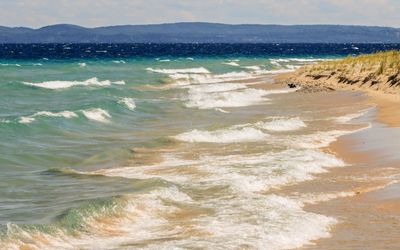 Rough Lake Michigan waters on the South Manitou Island beach in Sleeping Bear Dunes NL