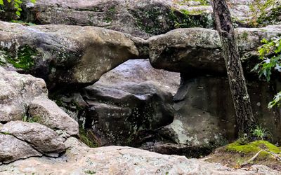 A small arch along the Glacial Potholes Trail in Interstate State Park