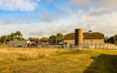 The Spring Hill/Z Bar Ranch limestone barn in Tallgrass Prairie National Preserve