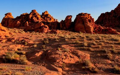 Long shadows from the light at sunrise in Valley of Fire SP