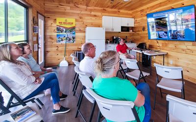 Amy and Joyce enjoy the National Parks Presentation at the Blue Ridge Toccoa KOA Holiday RV Resort
