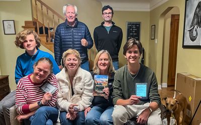 Shell friend Susan (with book…and see B&W image above) poses with my book at Denver Book Club event