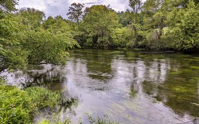 The Toccoa River running next to the Toccoa / Blue Ridge KOA RV Resort in Toccoa, Georgia