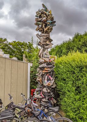 Tower of Lost Soles outside the Arts Tavern in Glen Arbor, Michigan