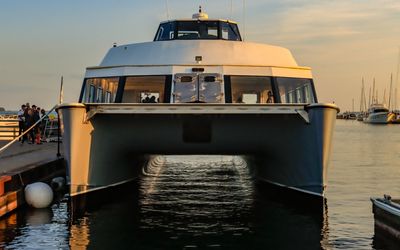 Catamaran touring vessel in Apostle Islands National Lakeshore, in Bayfield, Wisconsin