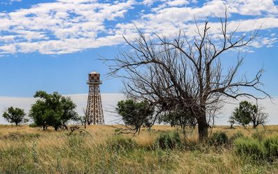 The Water Tank Tower, viewed from the center of the camp, in Amache NHS