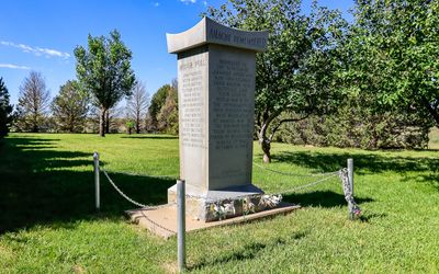 Monument dedicated to the 31 soldier who died in combat and those that died while incarcerated in Amache NHS