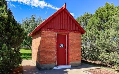 Brick columbarium memorial building in the cemetery in Amache NHS