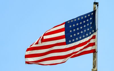 37-star U.S. flag flying over the parade grounds in Fort Larned NHS