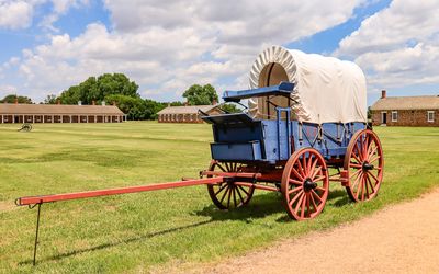 Army wagon on the parade ground in Fort Larned NHS