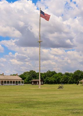 Flag flying in the center of the parade ground in Fort Larned NHS