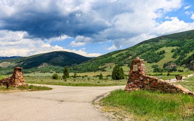 Stone entry gate off of US 24 in Camp Hale NM 