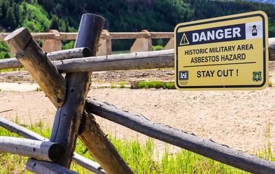 Warning sign at the field house ruins in Camp Hale NM