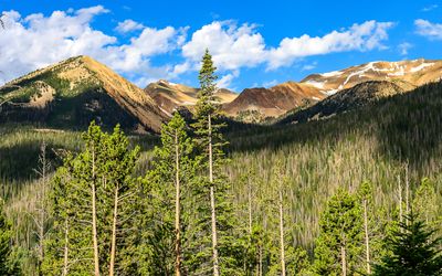 View of mountainous area from along the Trail Ridge Road on the west side of Rocky Mountain NP