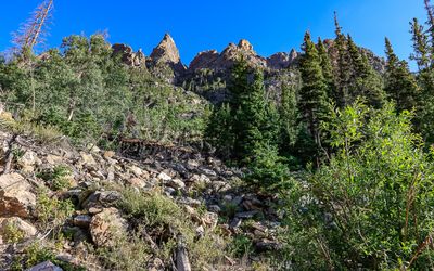 Rocky mountain peaks above the Old Fall River Road in Rocky Mountain NP