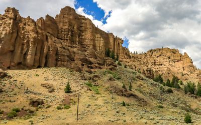 Towering cliffs along US 14 in Shoshone National Forest