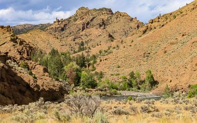 The Shoshone River with rocky mountains towering above in Shoshone National Forest