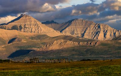 Sunlight striking the Rocky Mountain Range in Waterton Lakes NP