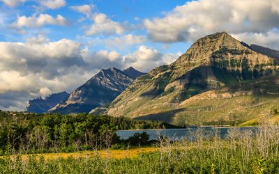Mount Crandell (7805 ft) on the shore of Upper Waterton Lake in Waterton Lakes NP