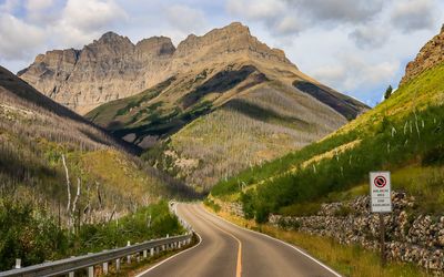 View looking down the Red Rock Canyon Parkway in Waterton Lakes NP