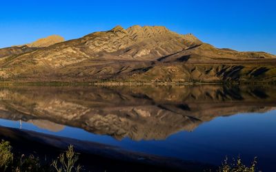 A mountain range reflected in a lake in Jasper NP
