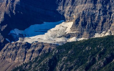 A small pocket of snow high up in the mountains in Jasper NP