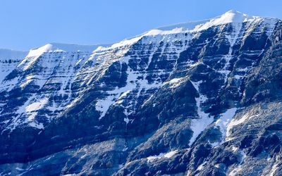 Snow fills cracks below the Columbia Icefield in the Jasper NP Icefield