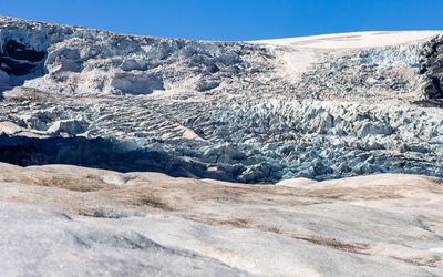 Closeup of the rough terrain on the Athabasca Glacier in the Jasper NP Icefield