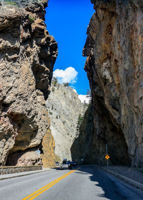 Narrow passage along the road into Radium Hot Springs in Kootenay NP