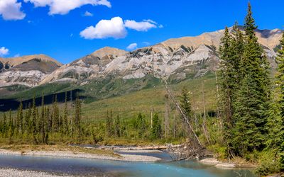 Mount Shanks and the Kootenay River from the Simpson Trail Bridge in Kootenay NP