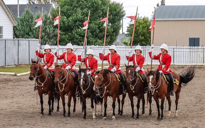 Members of the NWMP come to attention in Fort Macleod