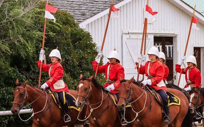NWMP ride in formation in Fort Macleod