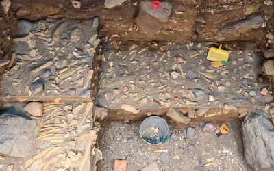 Archeological dig from the base of the kill site at the Interpretive Center in Buffalo Jump WHS