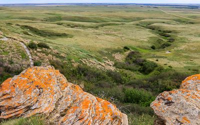 Looking down to the camp site and processing area in Buffalo Jump WHS