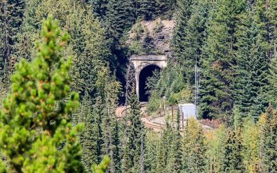 View of the Lower Spiral (train) Tunnel, as seen from Kicking Horse Pass in Yoho NP