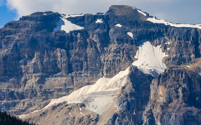 Closeup of a glacier as seen from Kicking Horse Pass in Yoho NP